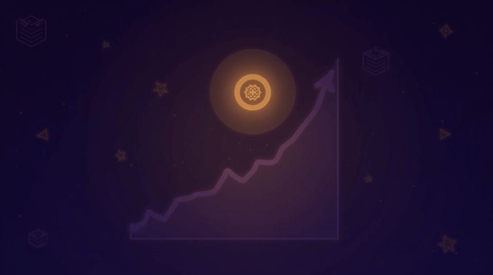 Glowing central Aster token icon above a rising revenue chart on a Binance Smart Chain backdrop with subtle CZ and Yi He branding.