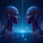 Crypto Header: Two holographic traders, ASTER and HYPE, facing Binance Chain with neon volume bars and perps.
