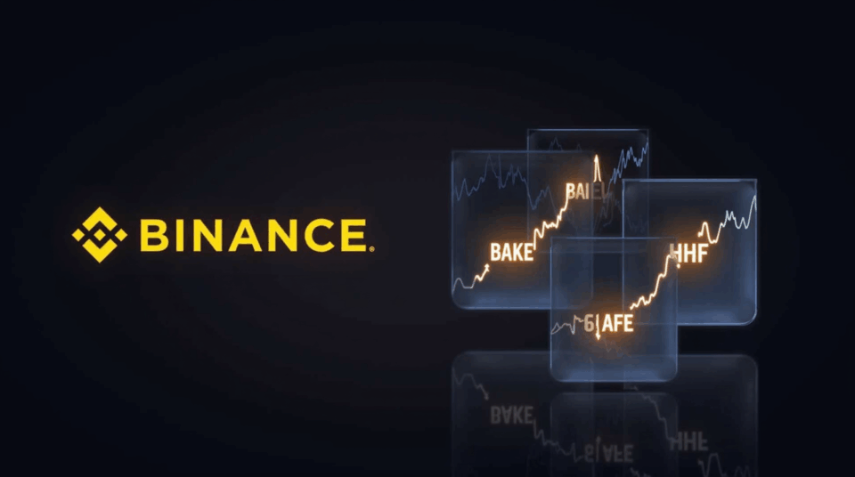 Binance logo with BAKE, HIFI and SLF rising before the delisting, a sign of volatility
