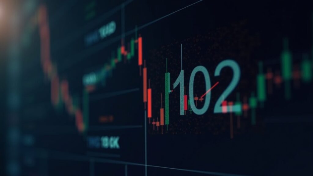 Modern trading screen with BTC oscillating between 112k and 108k, ETF logos and Fear & Greed.