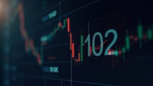 Modern trading screen with BTC oscillating between 112k and 108k, ETF logos and Fear & Greed.