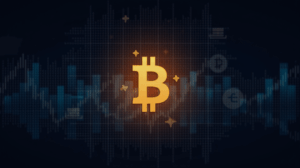 Bitcoin logo merged with emblems of Asset Entities and Strive, background with digital grid, upward-trending chart.