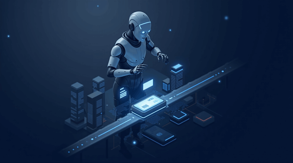 AI agent orchestrates micropayments on Base Layer 2, luminous wallet and USDC symbols in fintech landscape.