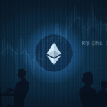 Ethereum logo, price chart with RSI 36 and support at 4000; silhouettes of whales and institutional traders.
