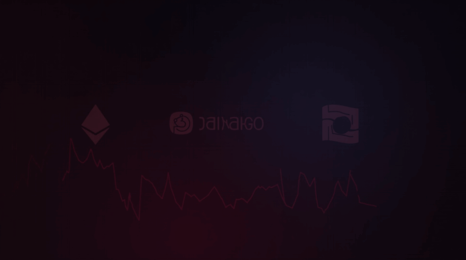 Photorealistic header with Ethereum and Solana logos, red price drops and deposits on exchanges.