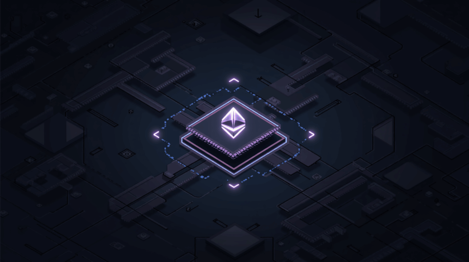 Ethereum validator in a data center, glowing blobs and the date December 2025, for Fusaka, rollups and PeerDAS.