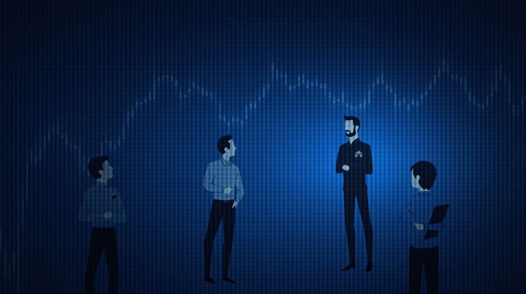 Executives of Galaxy Digital observing a tokenized money market fund, with Ethereum, Solana and Stellar logos.