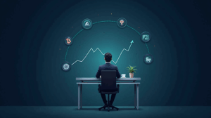 Financial analyst in front of an ETF chart with BTC, ETH, XRP, SOL and XLM icons, SEC regulatory background.