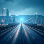 Hong Kong skyline on the left with licenses; on the right, the e‑CNY network and regulatory guidelines