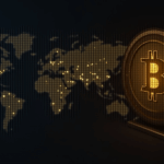Executive next to an illuminated Bitcoin vault and a map of Asia in the background, symbolizing institutional adoption.
