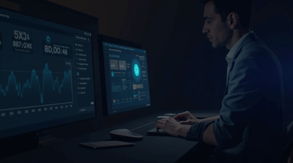 User in front of a DeFi dashboard with an ONyc icon, chains and metrics illustrating rewards and capital efficiency.