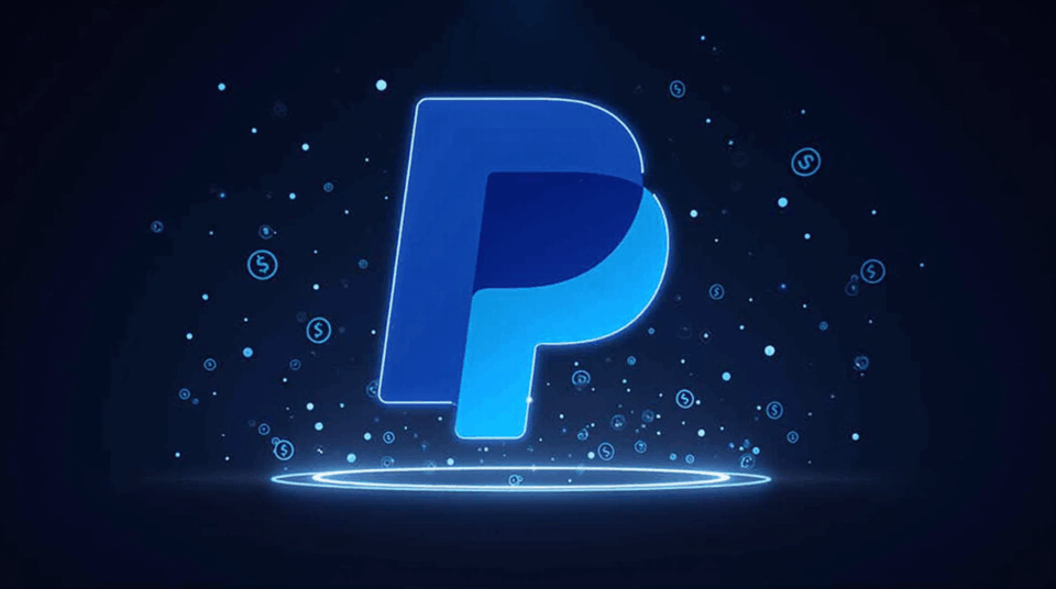 PayPal transforming into a flow of crypto reaching merchants and devices, symbolizing mass adoption.