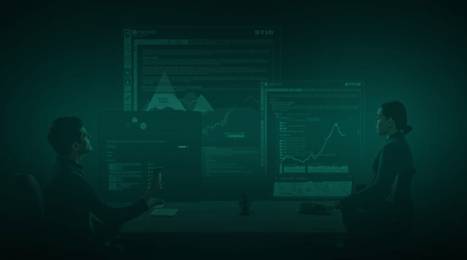Analyst in a newsroom next to a glowing chart; PEPE rises against Bitcoin with social feeds and whale silhouettes in green-blue tones