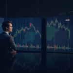 Analyst in a modern studio with screens of SPX, DXY and crypto tickers (BTC, ETH, XRP, BNB, SOL, DOGE, ADA, LINK).