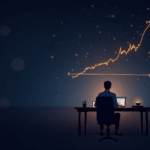 A calm person watches a PUMP chart falling to a two-week low, with buyback and whales in the background.