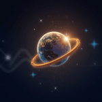Shiny stablecoin token orbiting a globe, with holographic compliance seals and cross-border payment networks.