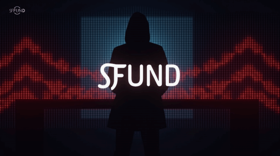 Realistic news header: SFUND logo fading, illuminated cross-chain bridge, and silhouette of a hacker with a red alert.