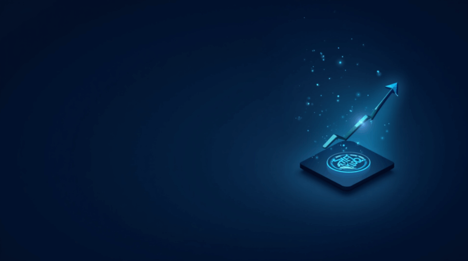 Photorealistic crypto header: Solana rising alongside the HYPE token over a trading screen, blue background.