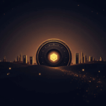 Photorealistic: silhouette of a Solana vault, UAE skyline and blockchain nodes connected to bare metal servers.