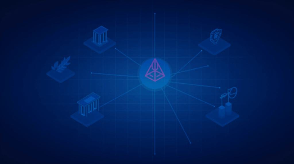Photorealistic header with the Stellar logo on a blue network with banks, tokenized assets and ISO 20022
