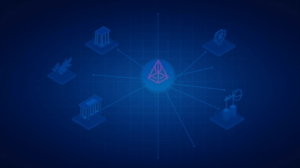 Photorealistic header with the Stellar logo on a blue network with banks, tokenized assets and ISO 20022