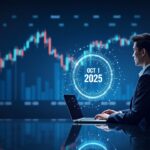 Analyst in a futuristic newsroom in front of a holographic calendar showing SUI, EIGEN and ENA unlocks for October 1, 2025, charts in the background.