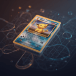 Tokenized Pokémon card as a resource with blockchain overlay, illustrating liquidity and risk in crypto lending