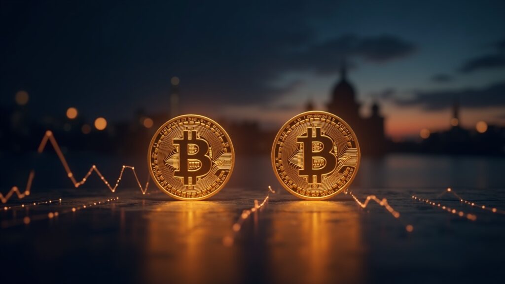 USDT and USDC coins shine over a chart of stablecoin inflows, with a soft regulatory horizon.