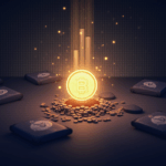 Realistic crypto header with a glowing XRP token at center, rising escrow bars, exchange logos, and whale wallet silhouettes.