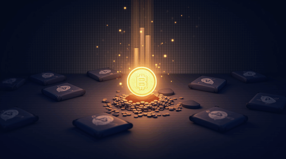 Realistic crypto header with a glowing XRP token at center, rising escrow bars, exchange logos, and whale wallet silhouettes.