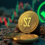 Hyperrealistic close-up of the 2Z token with a green SEC checkmark in the background, falling price and investors.