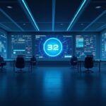 Futuristic crypto newsdesk: central dashboard shows the Altcoin Season Index at 32 and panels for Bittensor, Zcash and DeXe.