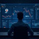 Central analyst reviews Aptos charts and unlock schedule on a dashboard, institutional logos in the background.