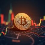 Photorealistic Bitcoin coin in the center, rising charts and an October clock, alluding to ETF and institutional adoption