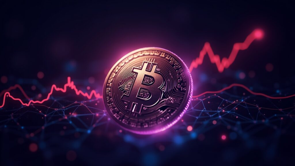 BNB at the center of a neon blockchain network, 0.75 s blocks, an upward price chart and short squeeze signals.
