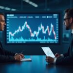 Analyst in news room in front of a holographic BNB graph, 12% drop from ATH and RSI ~80.