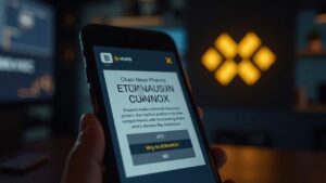 Phone screen with BNB Chain account alert on X, showing phishing links and Binance and BNB logos in the background.