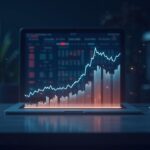 Crypto trading desk with BONK hologram and bullish chart at 0.000015, decentralized network background.