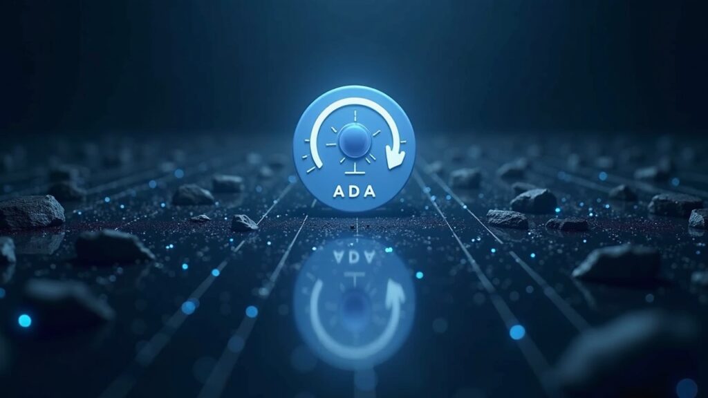 Cardano emblem in the center, scene split between rising inflows and whale pressure, price near 0,70 USD.