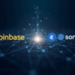 Logos of Coinbase and Echo Sonar merged over a luminous blockchain, investors observe an onchain public sale