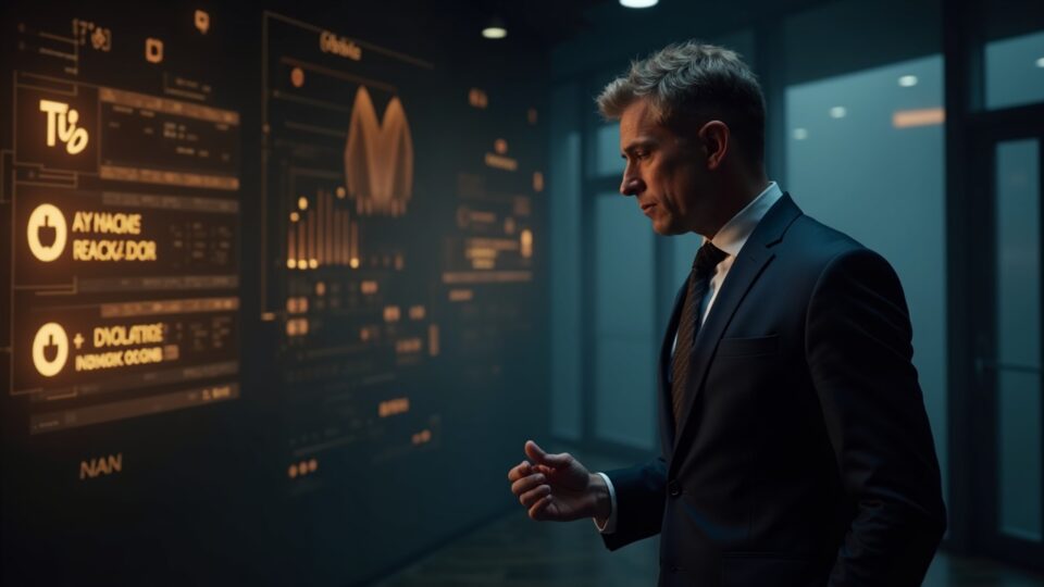 Crypto executive in suit, illuminated donation, tense newsroom and regulatory signs that evoke controversy over transparency
