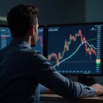 Cryptocurrency trader in front of a screen with Bitcoin and CPI data, ahead of the U.S. inflation report.