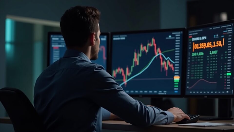 Cryptocurrency trader in front of a screen with Bitcoin and CPI data, ahead of the U.S. inflation report.