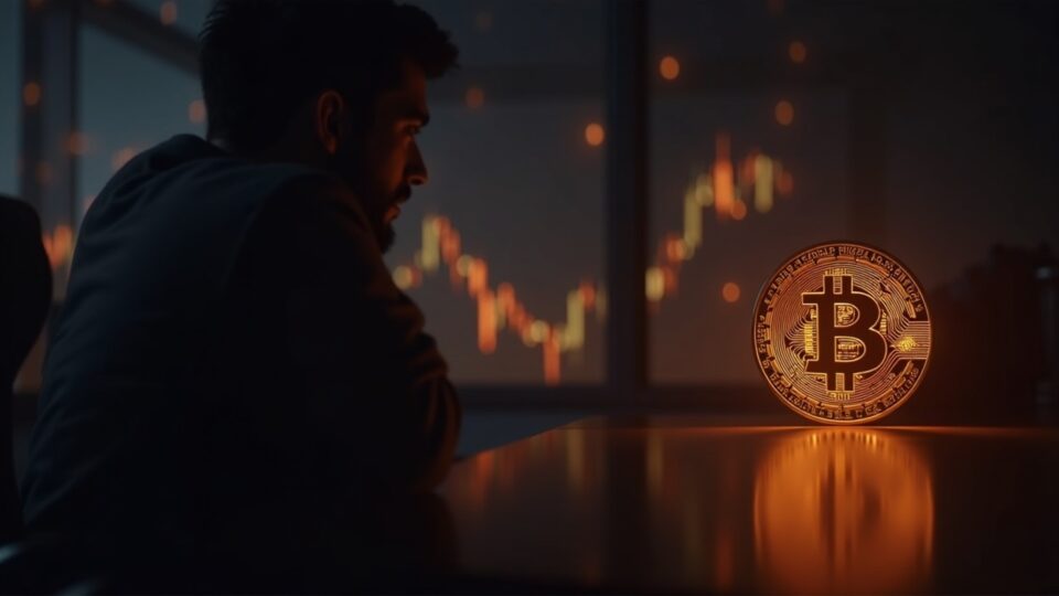 Silhouette of CZ beside a glowing BNB token in a crypto newsroom, with DeFi networks and streams of data