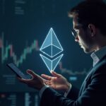 Institutional investor observes the ETH symbol alongside a downward chart below 4000, fintech style.