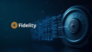 Realistic crypto header: Fidelity logo next to the SOL emblem, institutional custody screens and digital vault.