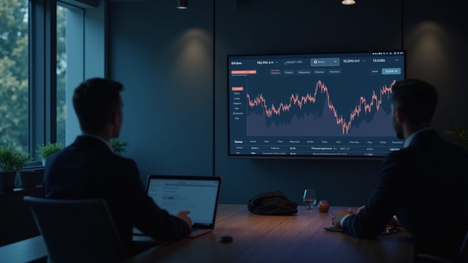 Boardroom scene: executive presents a Solana dashboard with PUMP tokens and a 14% drop.