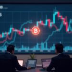 Photorealistic journalistic scene with the HBAR logo rising over a volatile crypto chart and institutional adoption.
