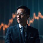 Executive in a suit in front of an upward Bitcoin chart, highlighting IBIT and crypto regulation.