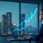 Indonesian executive in a modern office with holographic blockchain graphics and skyline, symbolizing crypto growth and regulation.